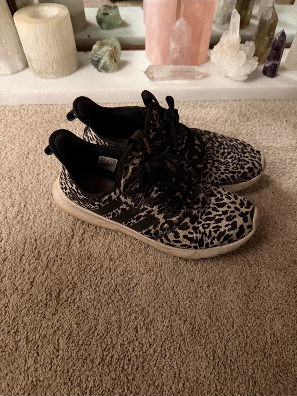 adidas Women's Leopard Print Running Shoes - Black/Cream